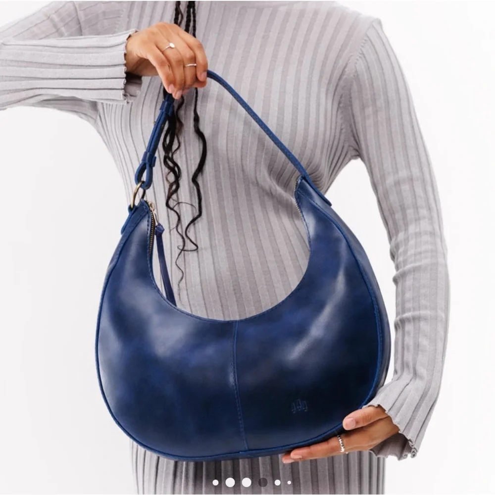 Portland Leather Crescent Hobo Bag in Deep Blue
